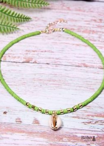 Boho Necklace, Natural Shell Cowrie with Pendanr in White